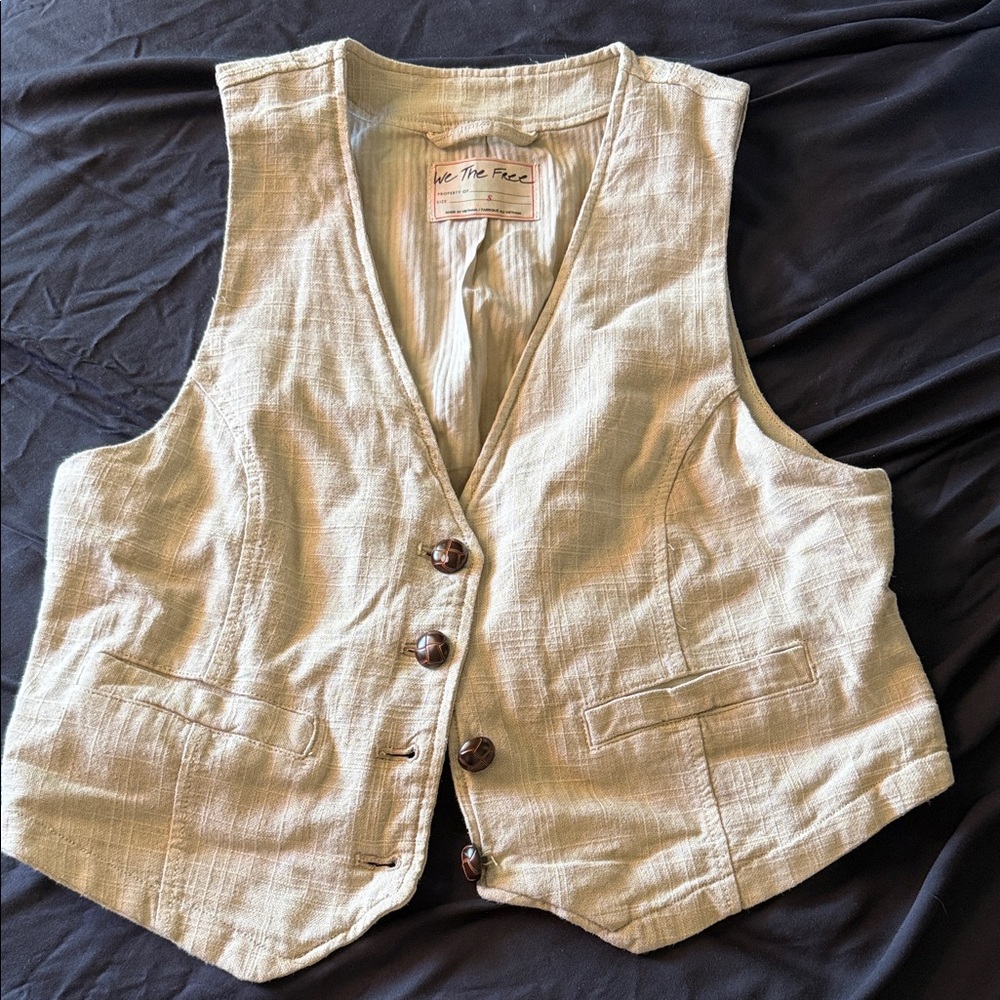 We The Free Light Beige Textured Linen-Blend Vest